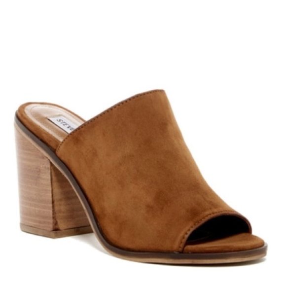 Steve Madden Shoes - Steve Madden Krizia Size 9 Tan Suede Leather Chunky Heel Open Toe Mule Shoes